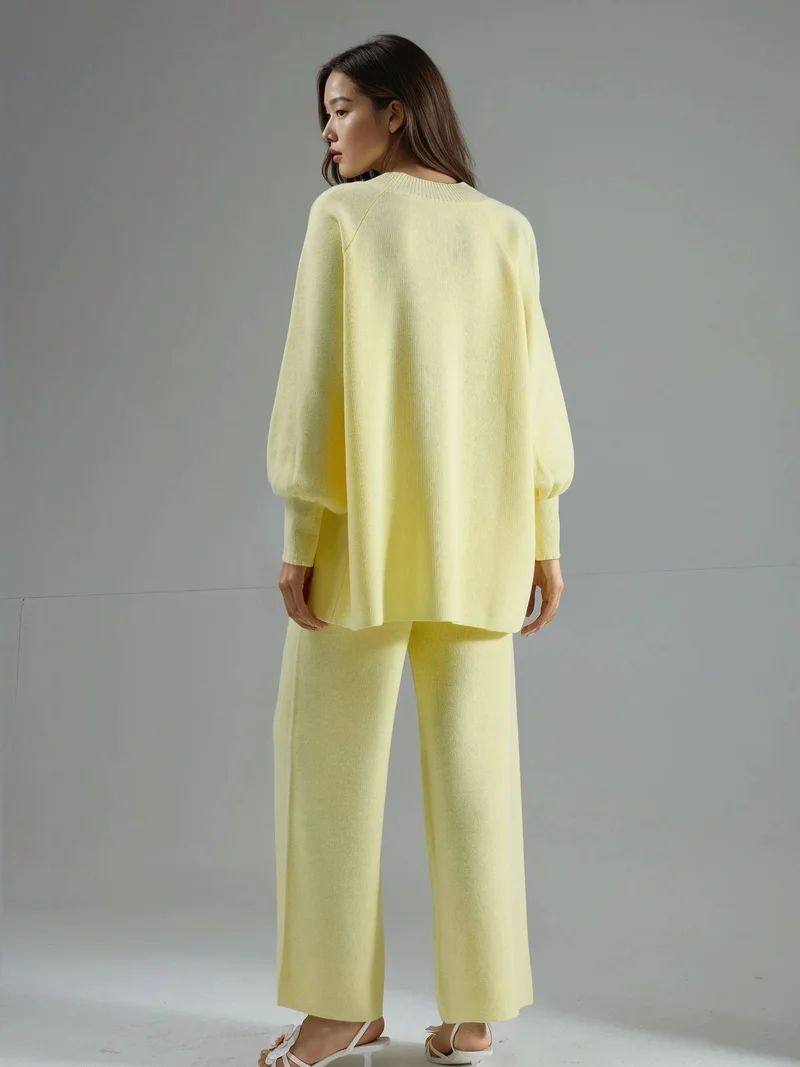 My Fashion Lemon Yellow MY FASHION Loose Fit Sweater & Pants Knit Co-ord Set for Women | Best Price UAE